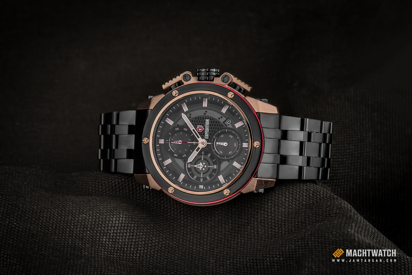 Expedition E 6748 MC BBRBA Man Chronograph Black Dial Black Stainless Steel Strap Machtwatch